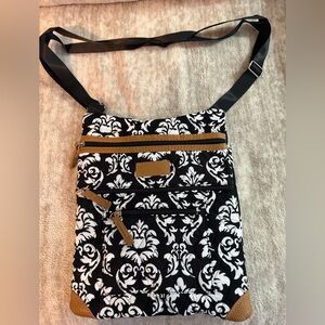 Elegant Black and White Quilted Cotton Print Crossbody Bag